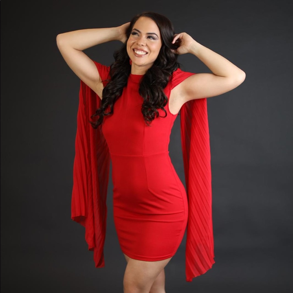 Red long sleeve mini dress